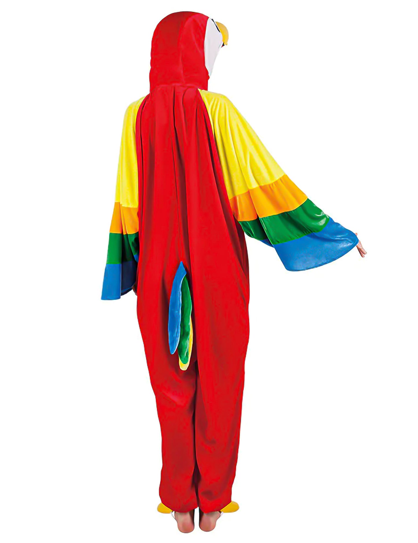 Заден изглед на маскарадния костюм на папагал за възрастни