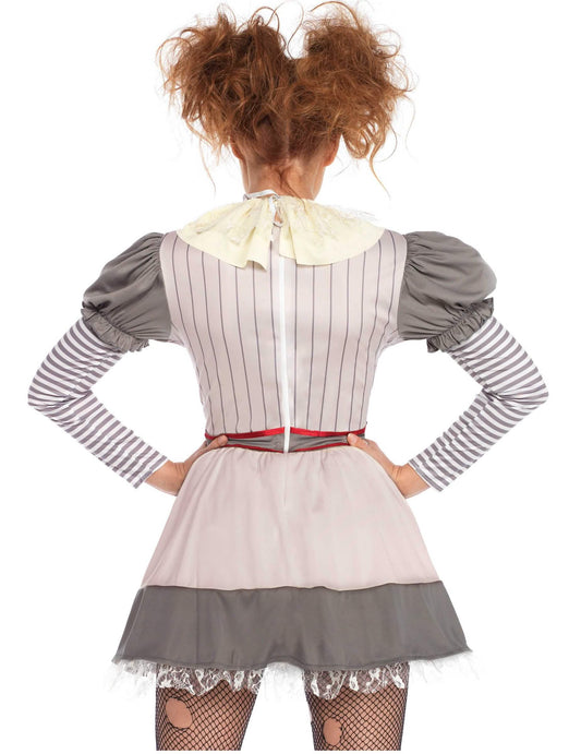 Vue de dos du déguisement de creepy clown pour femme