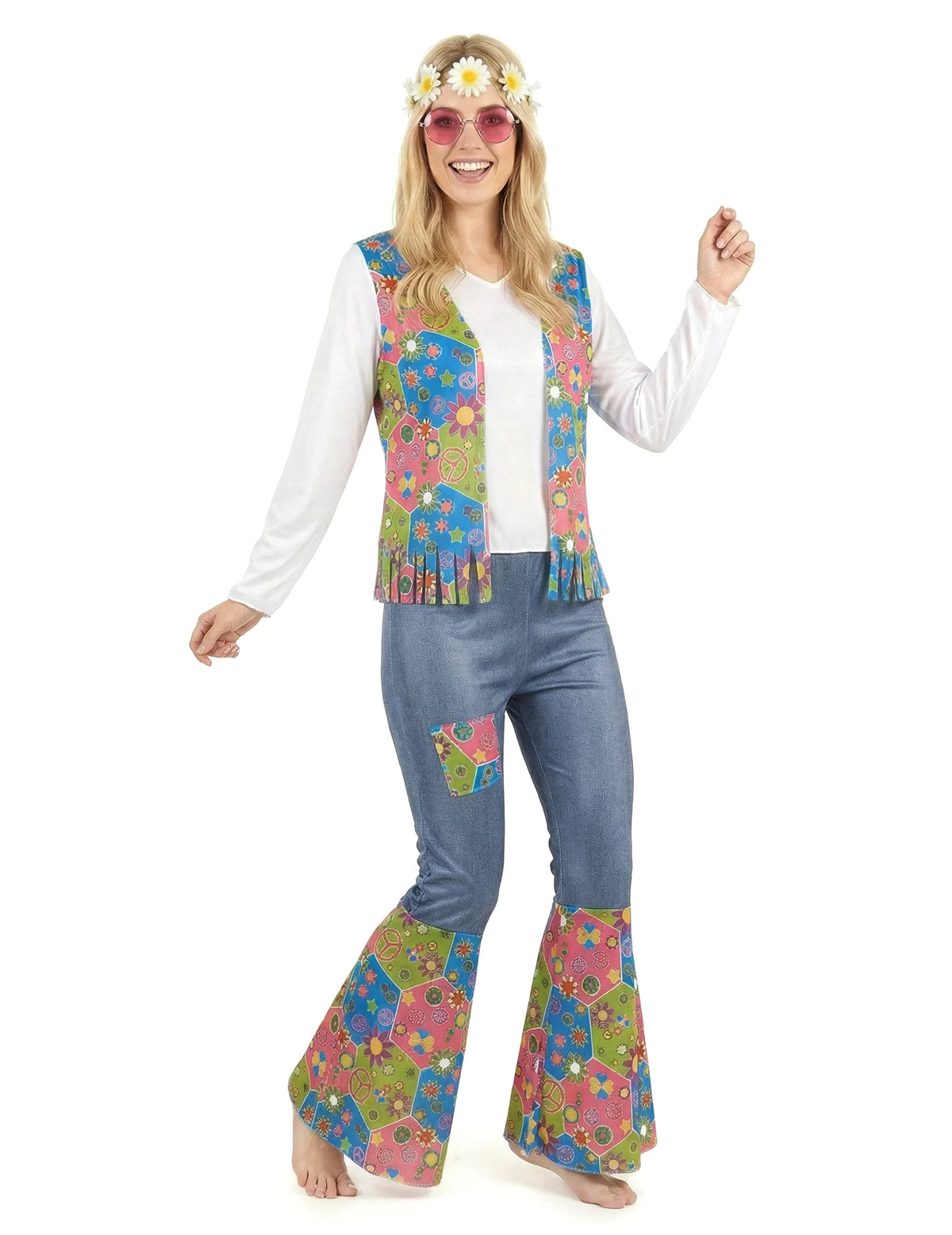 Déguisement de couple hippie coloré adulte