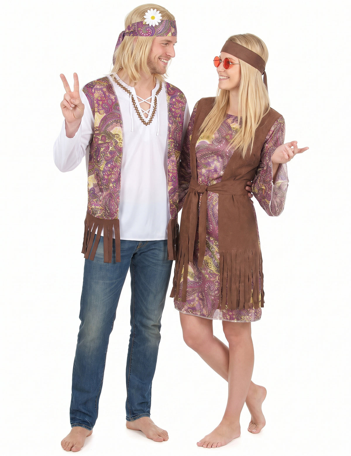 Déguisement de couple hippie violet adulte