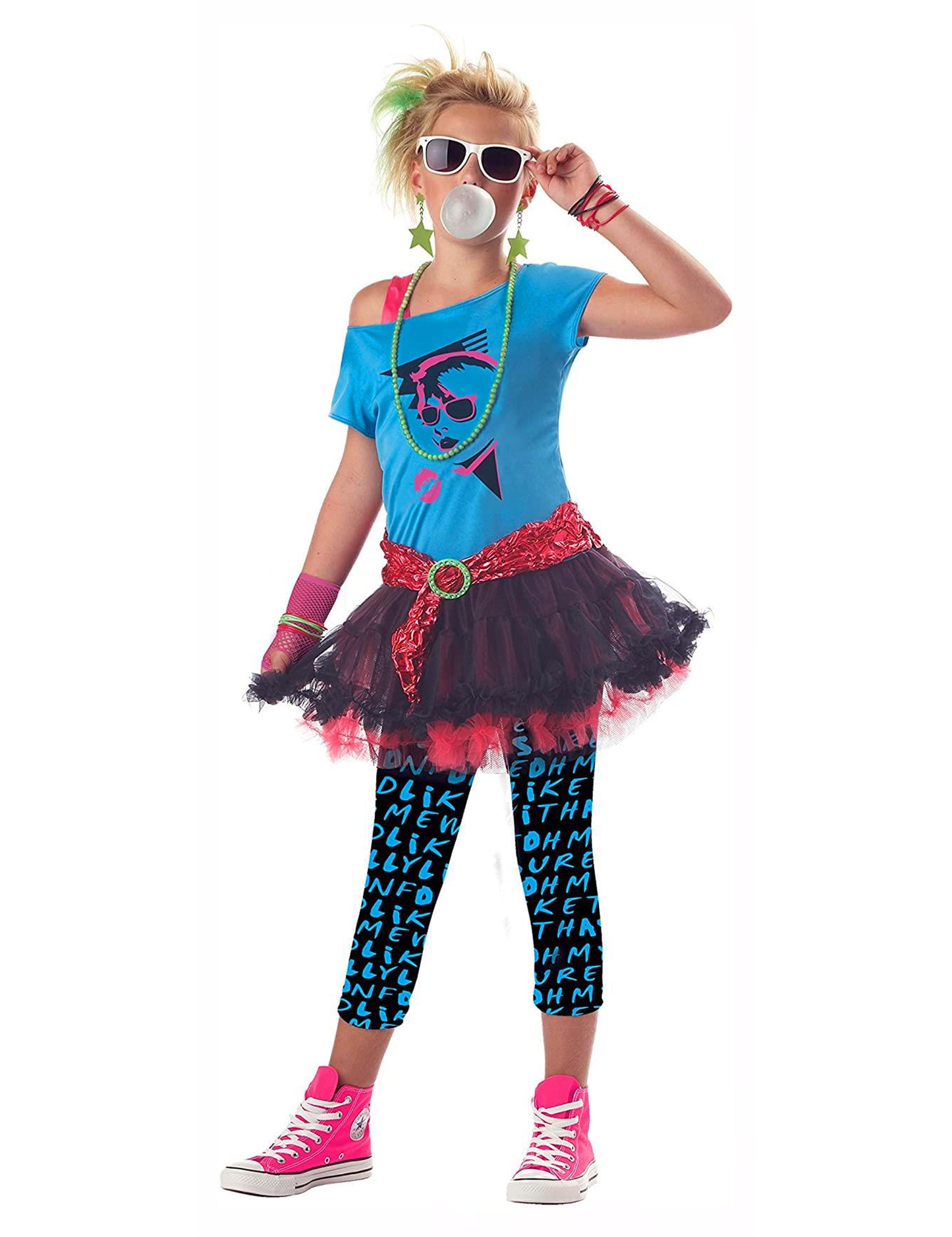 Vue de face du déguisement disco années 80 pour femme