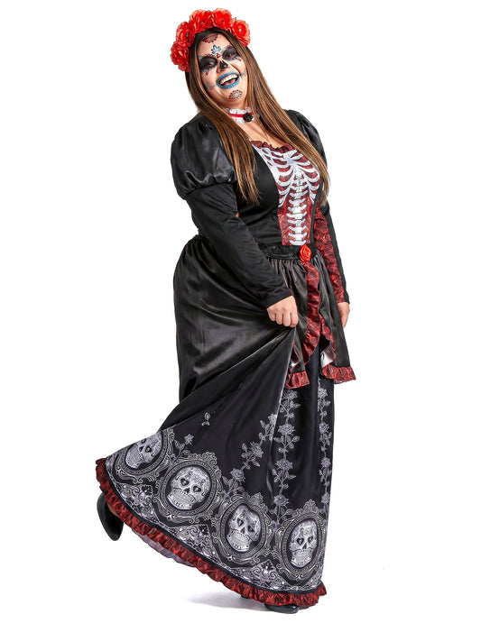 Déguisement grande taille robe longue Dia de los muertos femme