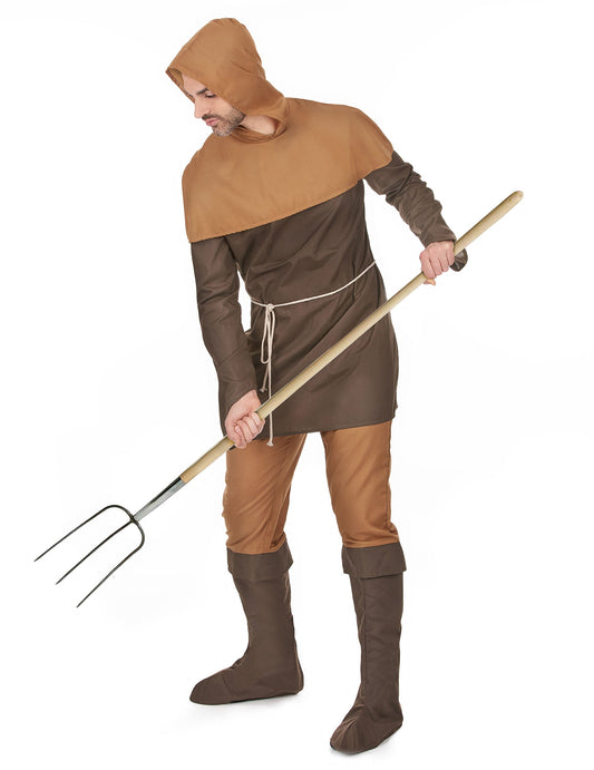 Fourche tenue avec le déguisement paysan médiéval pour homme