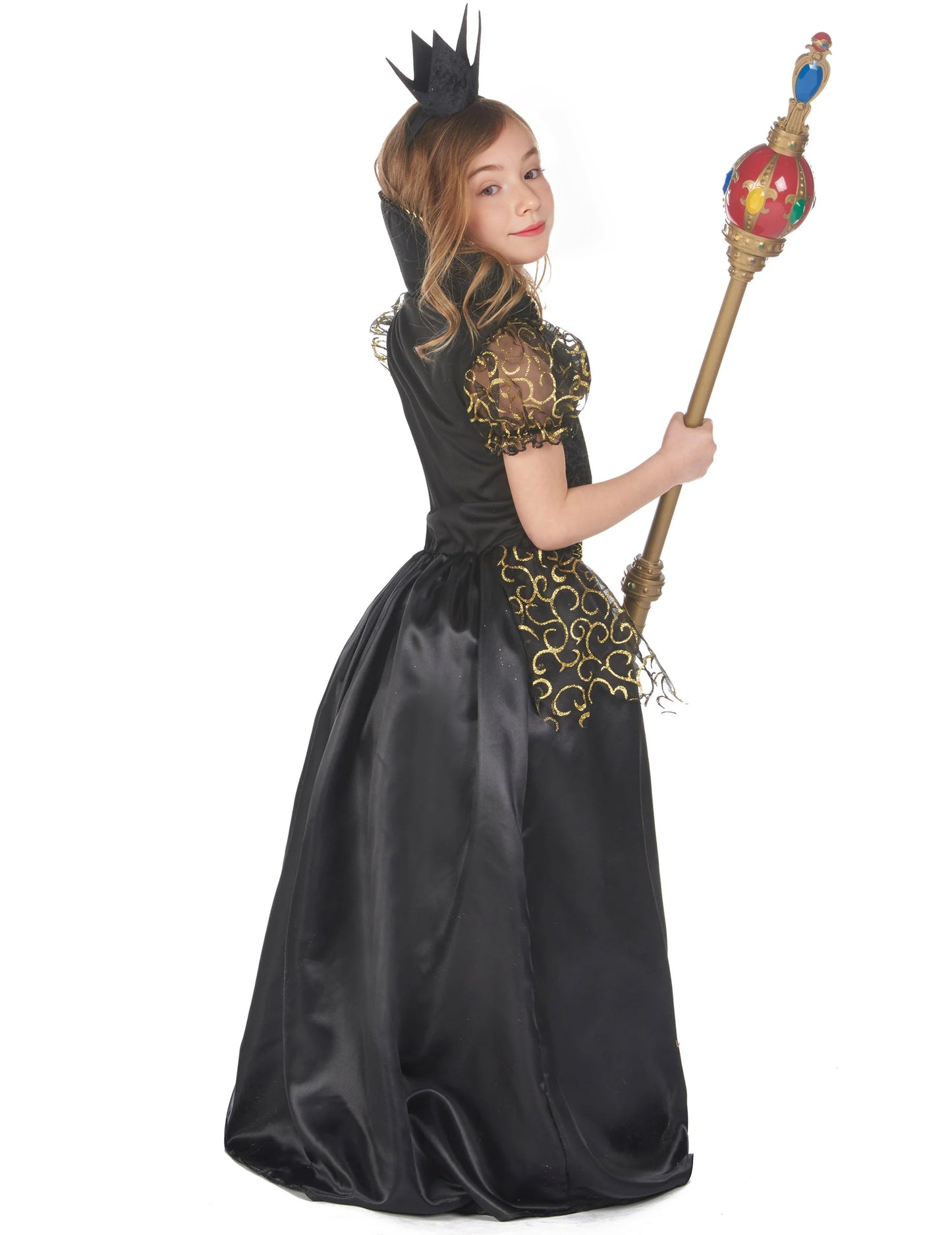 Vue de dos du déguisement de méchante reine pour fille
