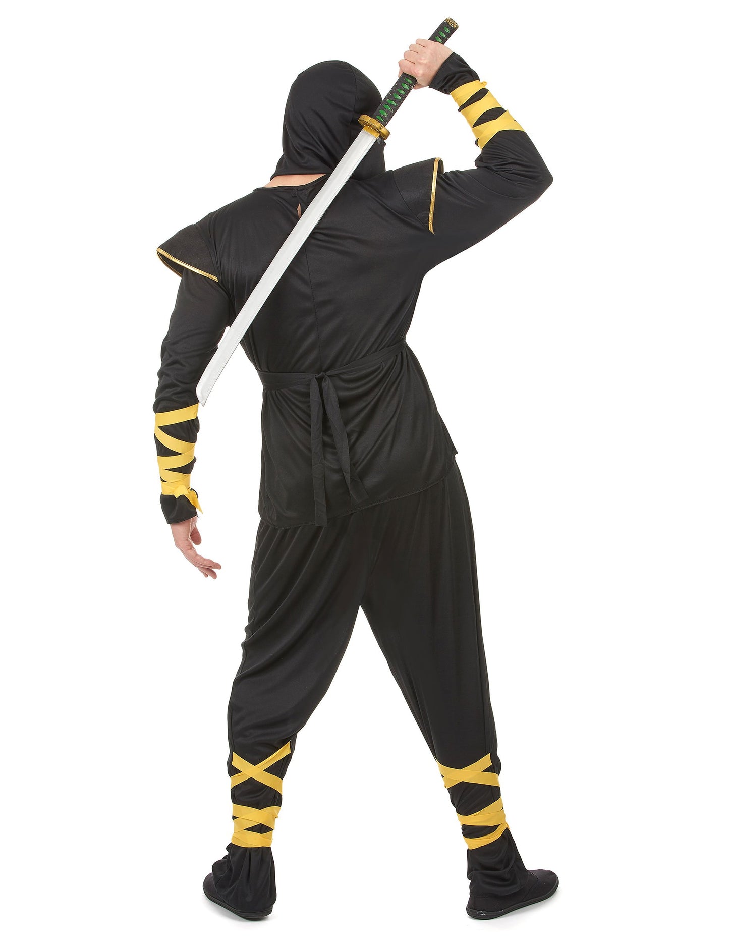 Заден изглед на нинджа костюма с златни дракони за мъже