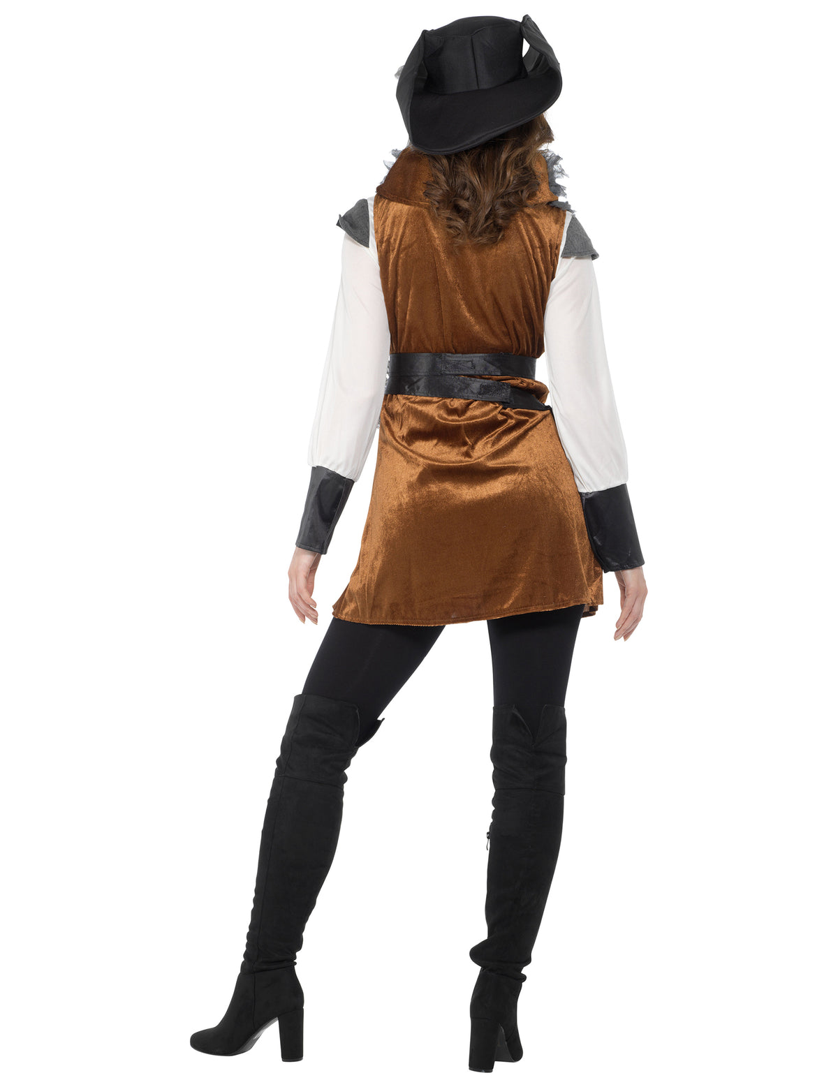 Vue de dos du déguisement de pirate avec gilet pour femme
