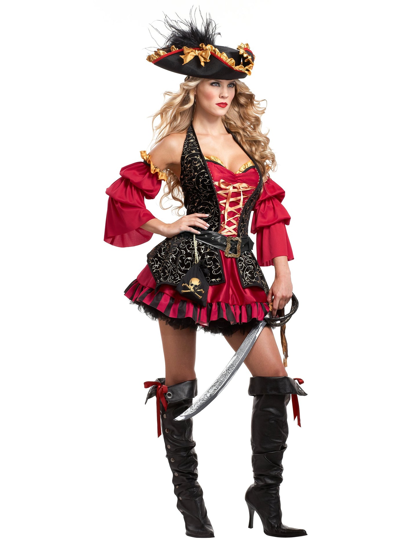 Червен пиратски костюм за жени - Premium