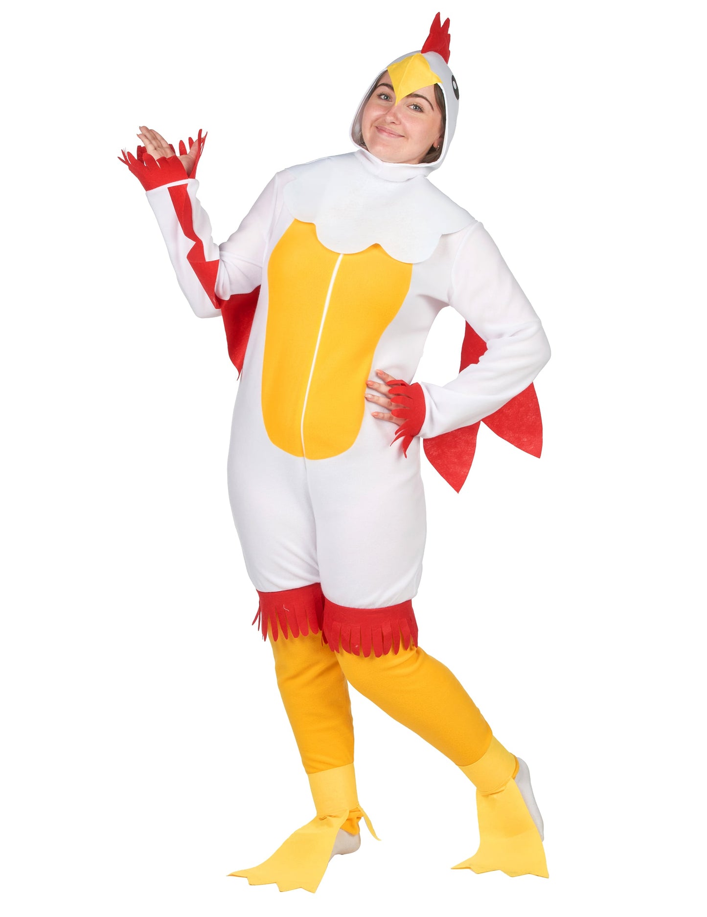 Vue d'ensemble avec pose du déguisement poulet pour adulte