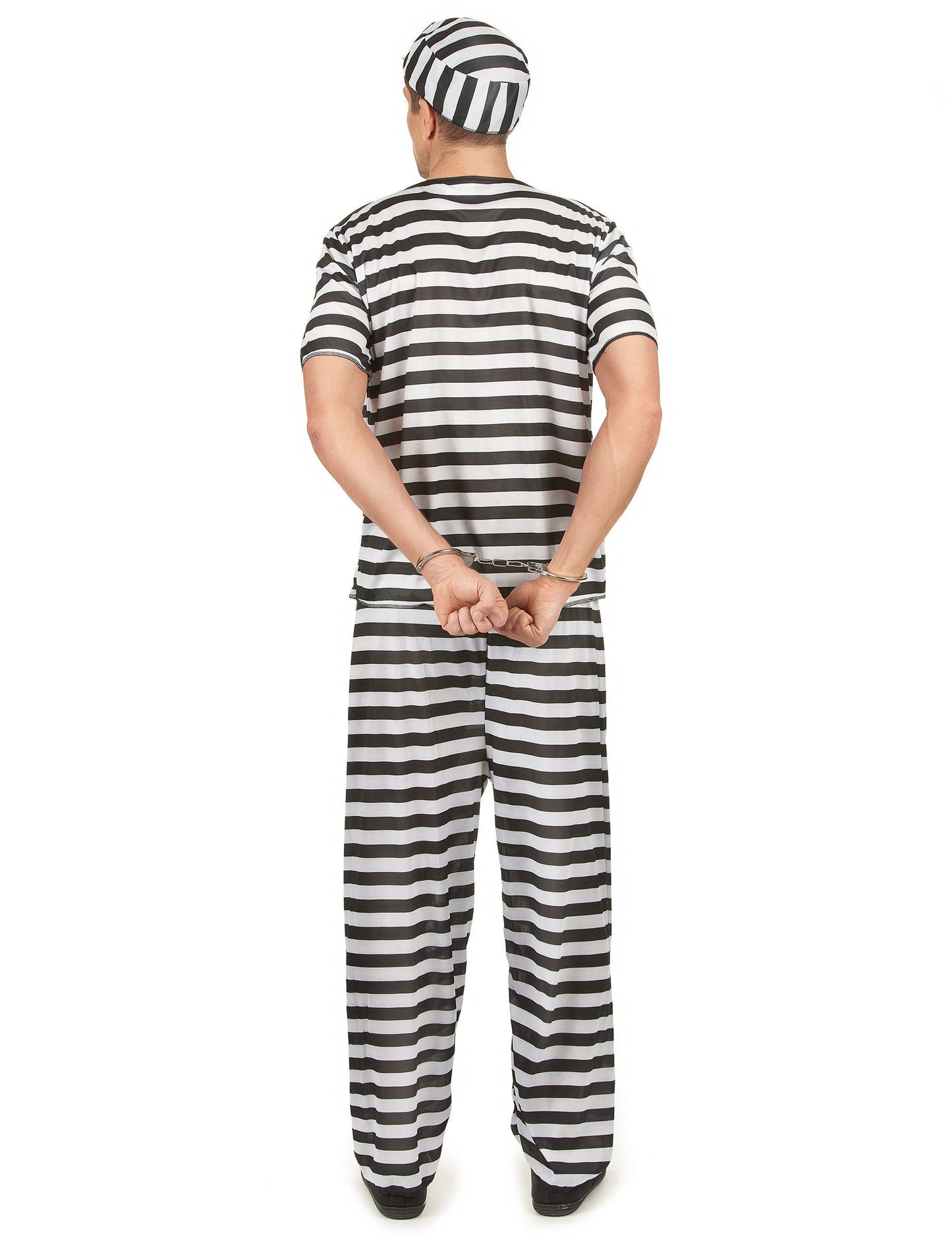 Vue de dos du déguisement de prisonnier pour homme noir et blanc