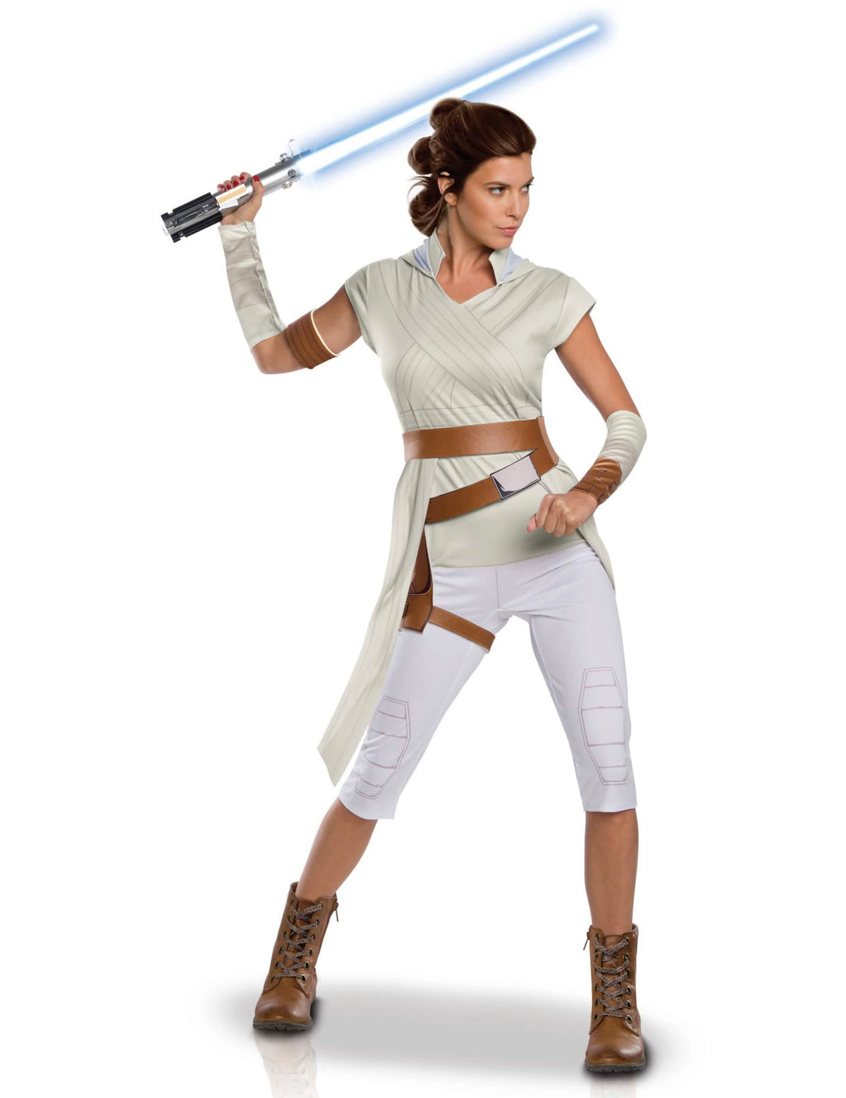 Костюм Rey Star Wars The Rise of Skywalker за жена бежов и бял с син светлинен меч