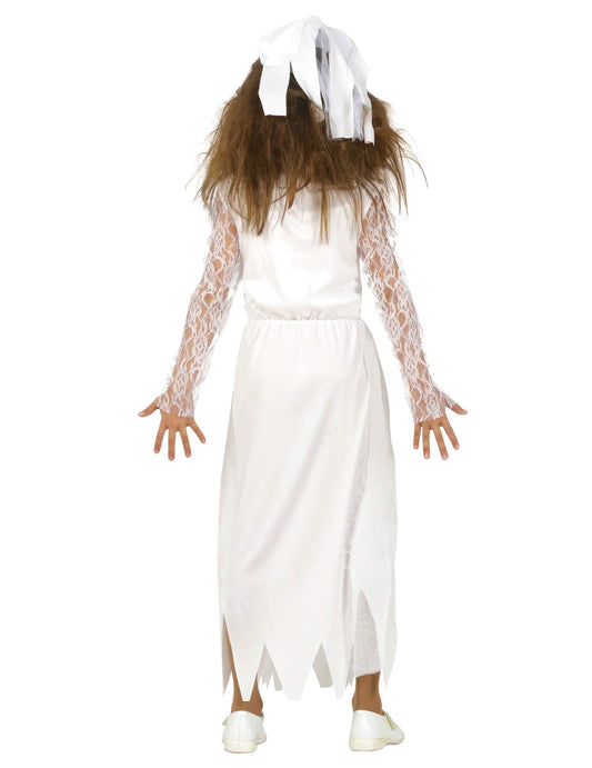 Vue de dos du déguisement robe de mariée sanglante