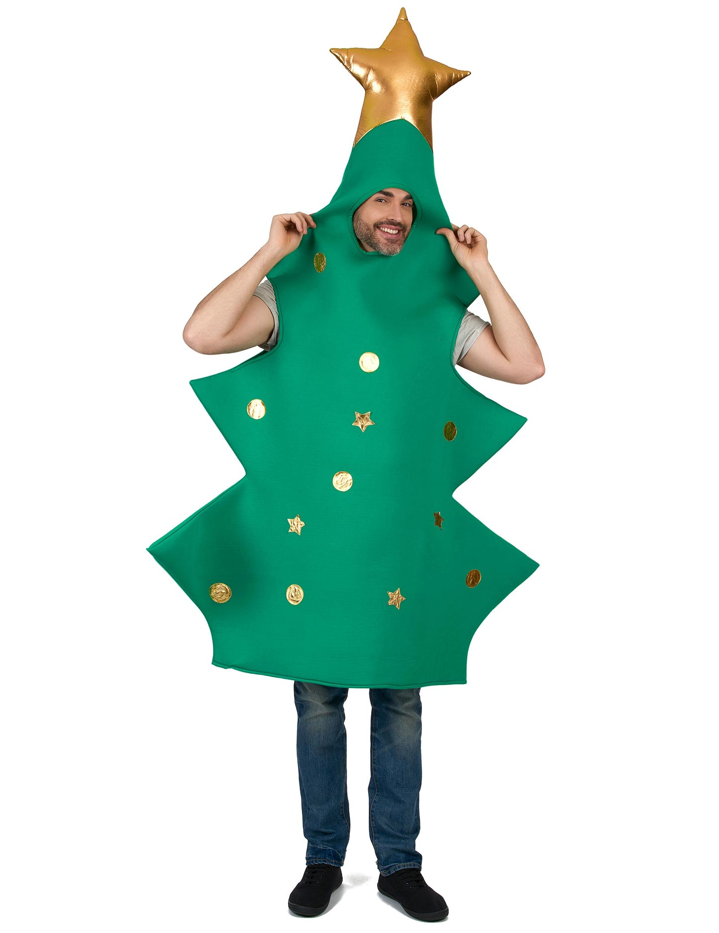 Vue de face du déguisement sapin 3D pour adulte