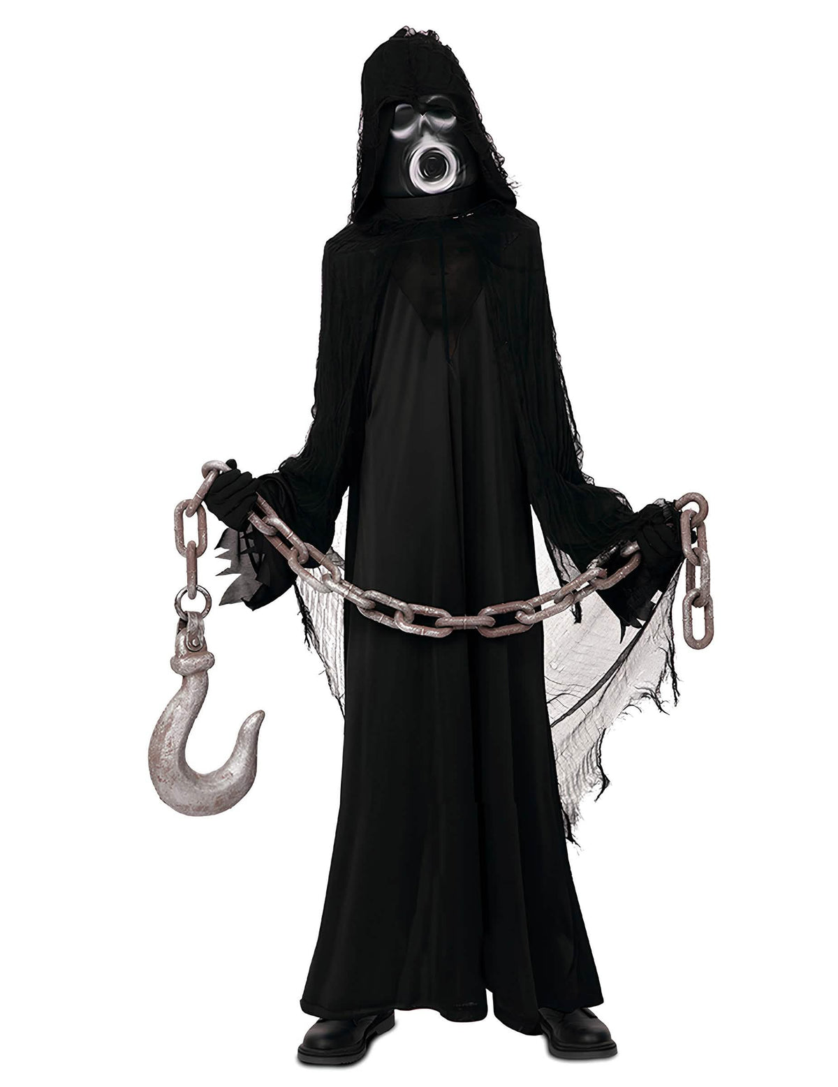 Déguisement Spectre pour enfant noir avec masque et chaîne à crochet