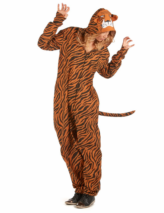 Vue de profil montrant la queue du déguisement de tigre
