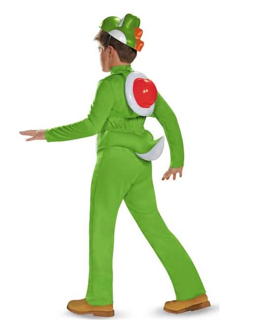 Изглед отзад на черупката и опашката на луксозния костюм Yoshi Super Mario за дете