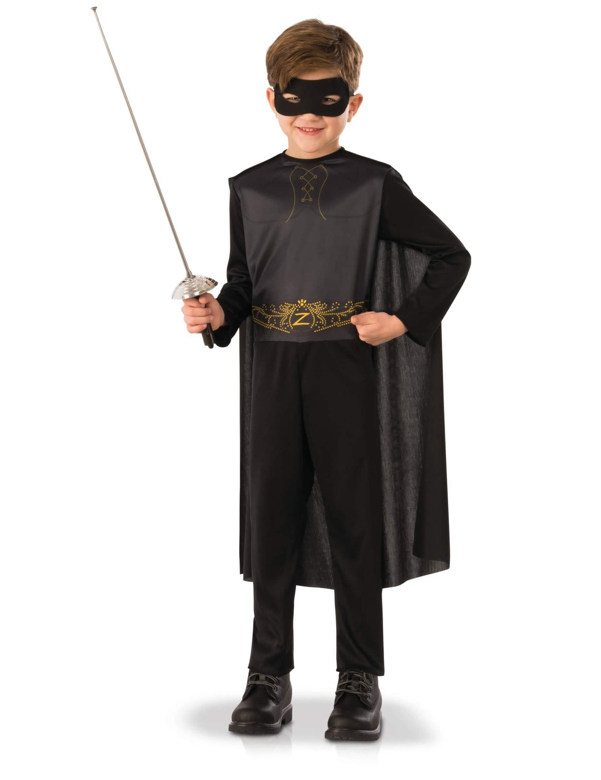 Класически костюм Zorro за момче, черен, с пелерина и маска
