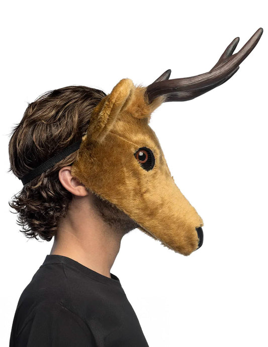 Vue de profil du demi-masque peluche cerf pour adulte