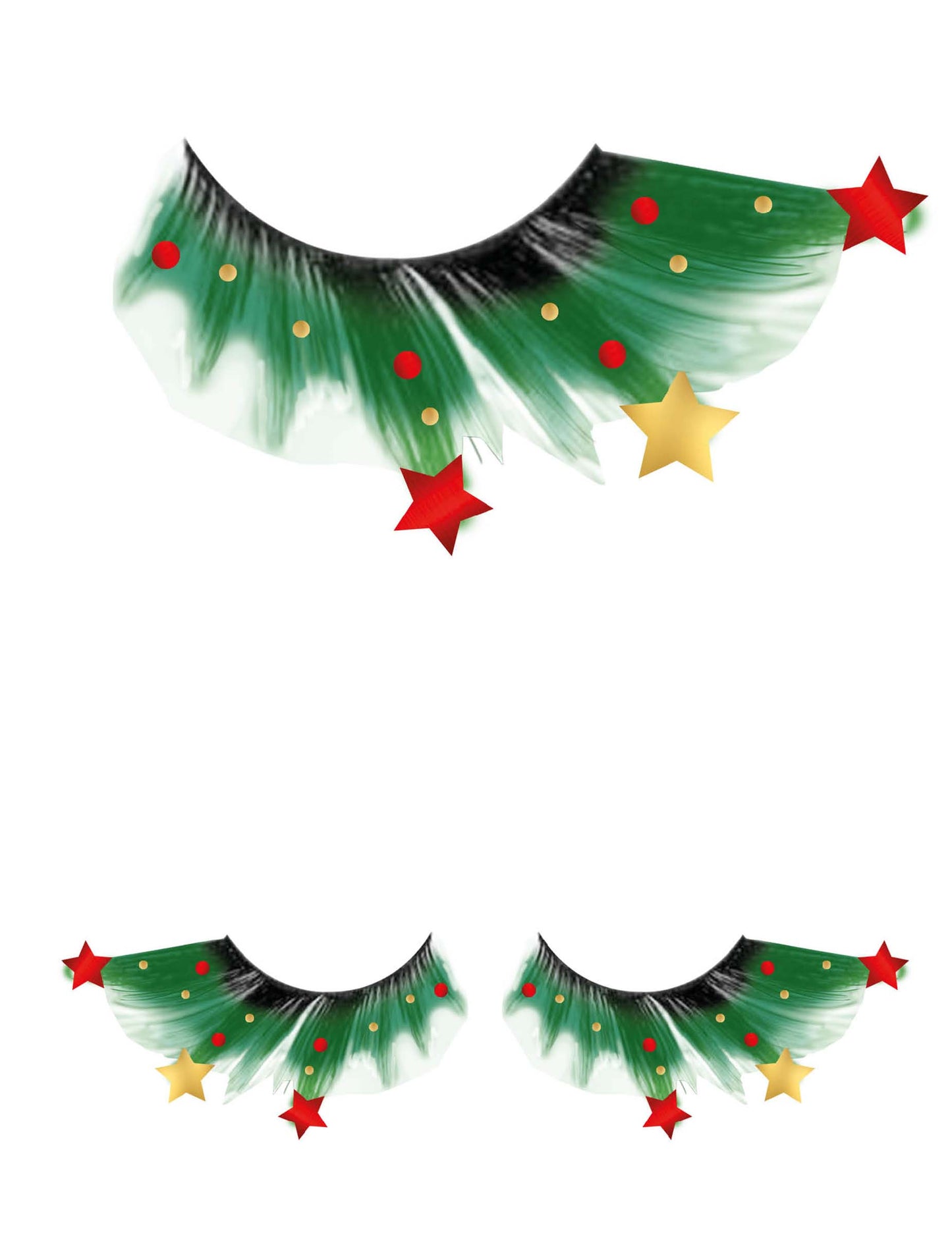 Зелени изкуствени мигли с коледни звезди