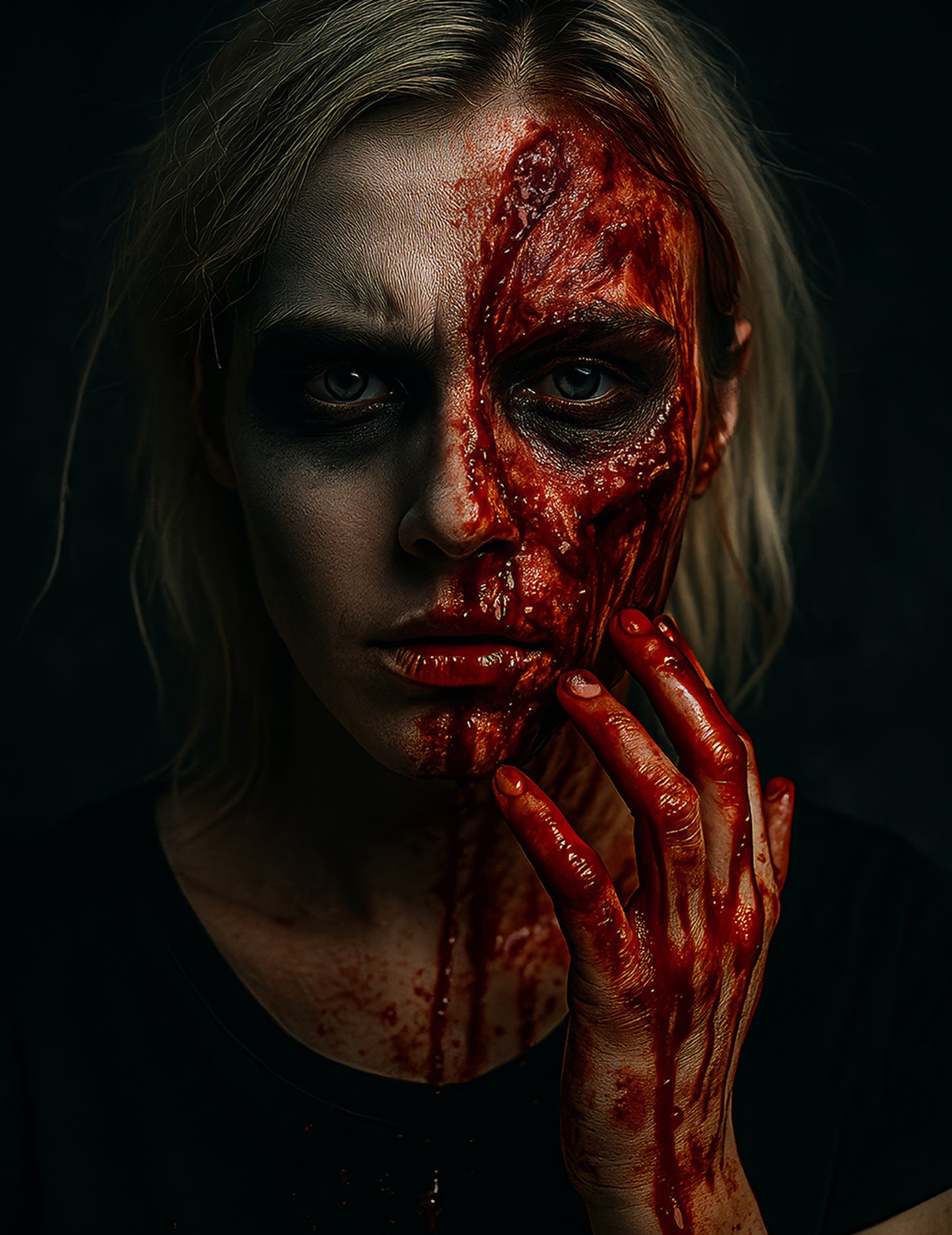 Effet de blessure sanglante sur le visage du faux sang Halloween pour adulte