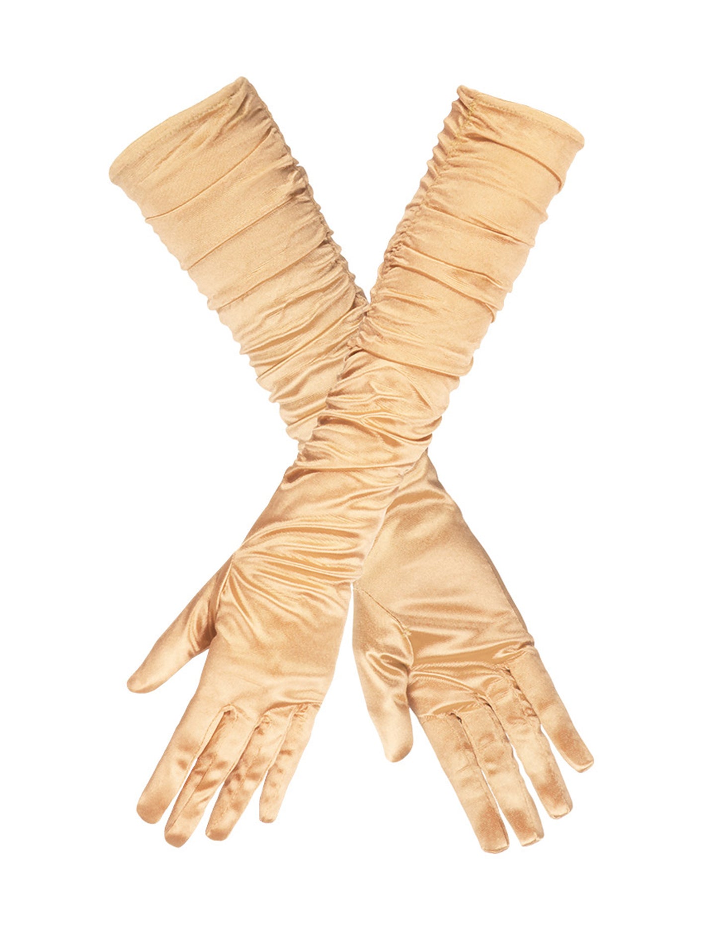 Дълги златисти сатенени ръкавици жена