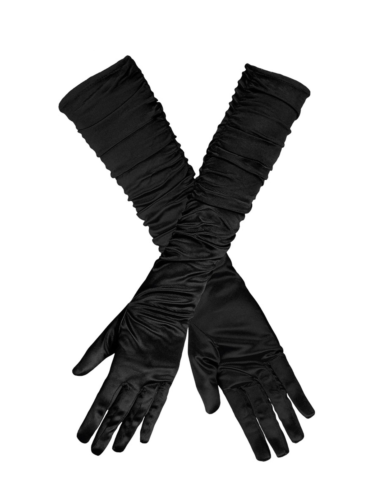 Дълги черни сатенени ръкавици жена