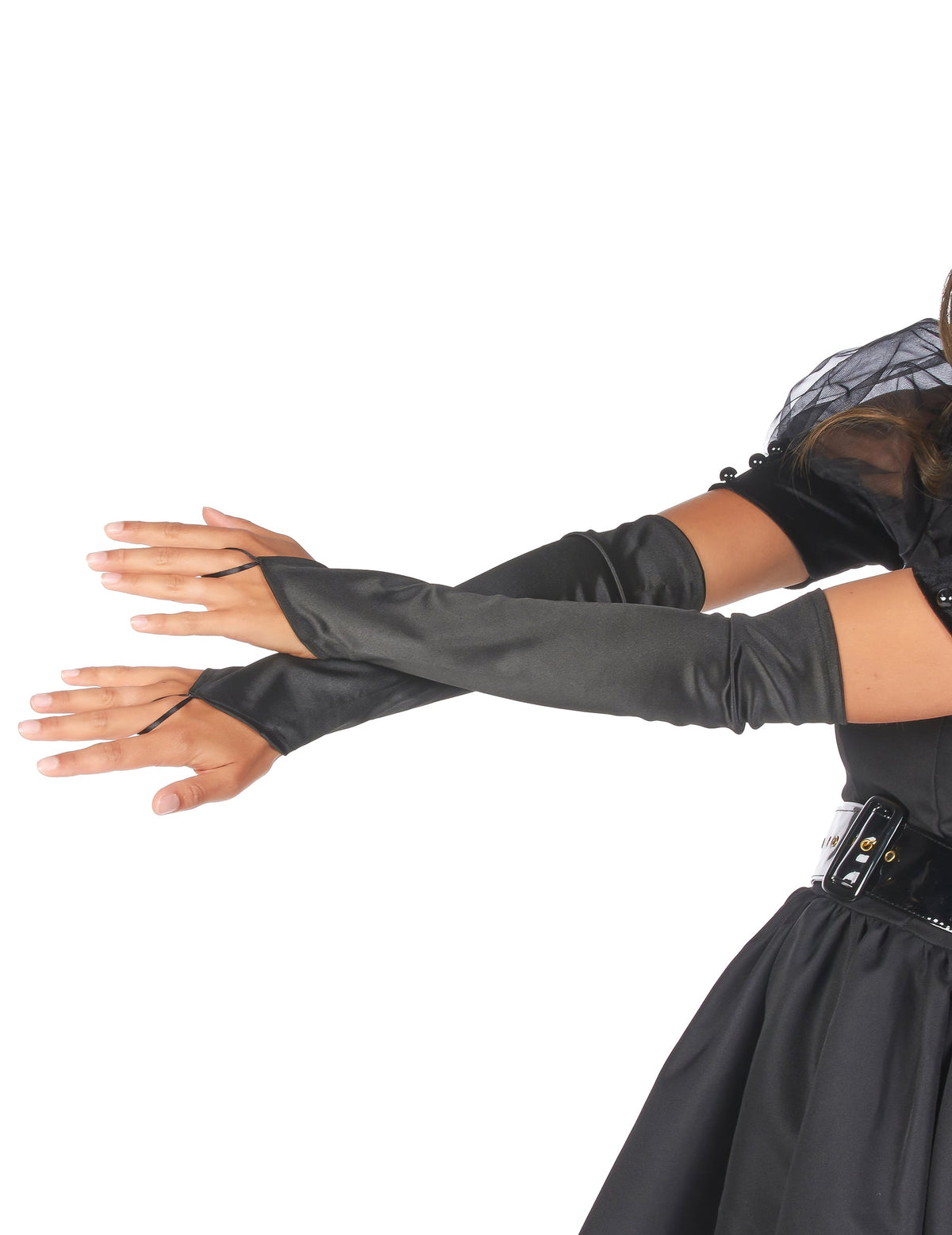 Gants longs satinés sans doigts pour adulte noirs
