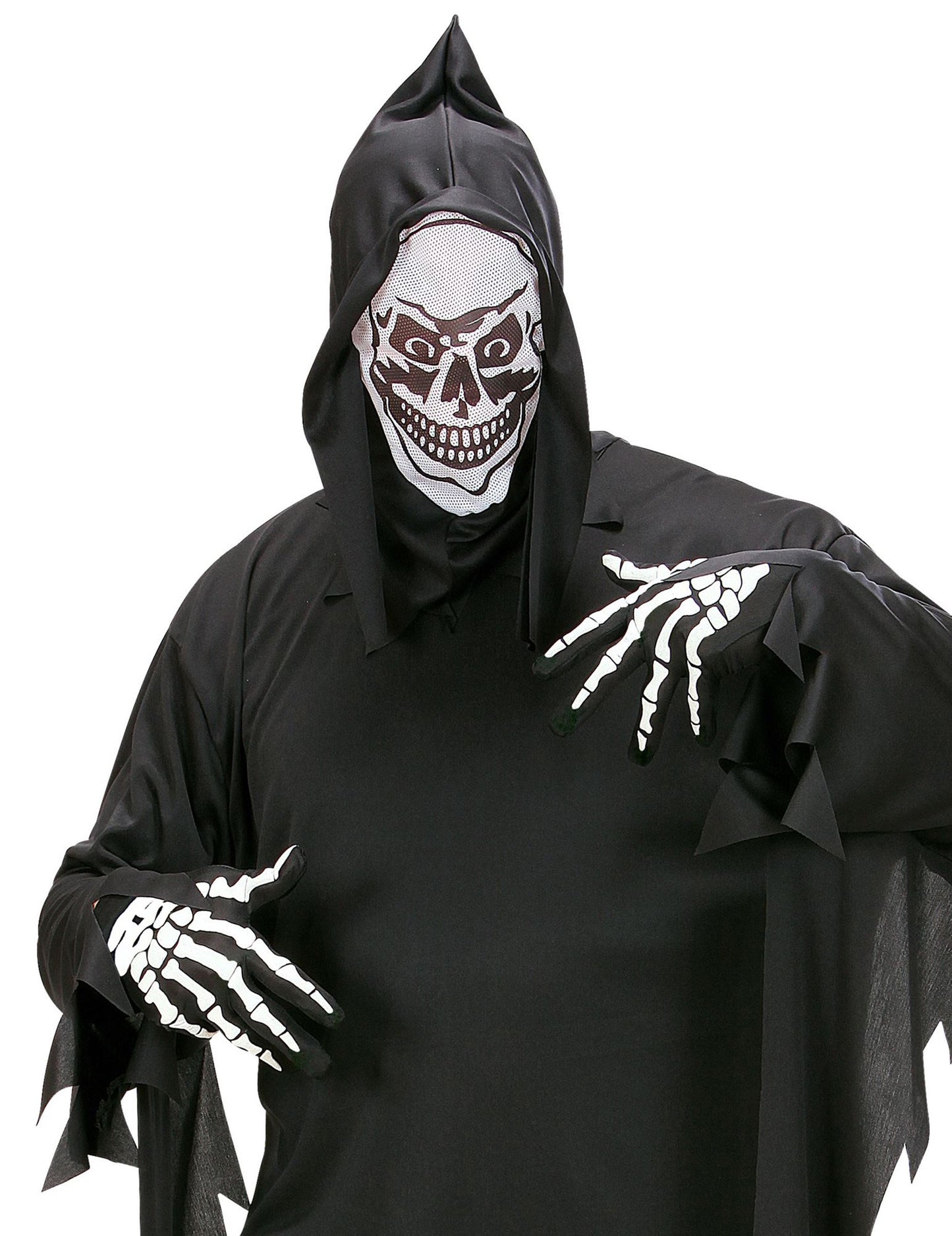 Ситуация с маска и качулка с костюмните ръкавици на скелет за възрастни