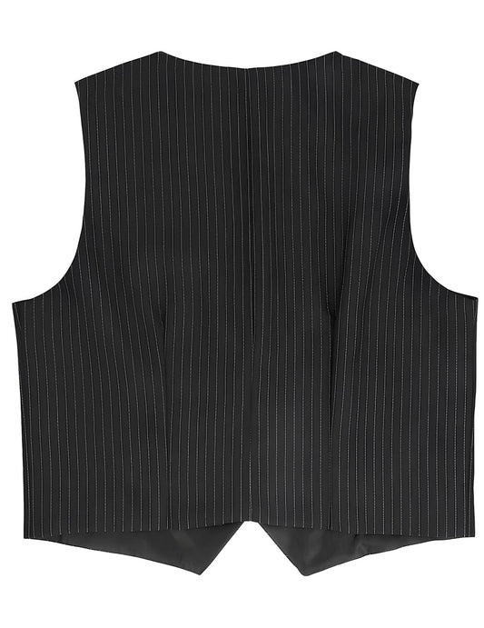 Vue de dos du gilet rayé pour homme noir à fines rayures blanches