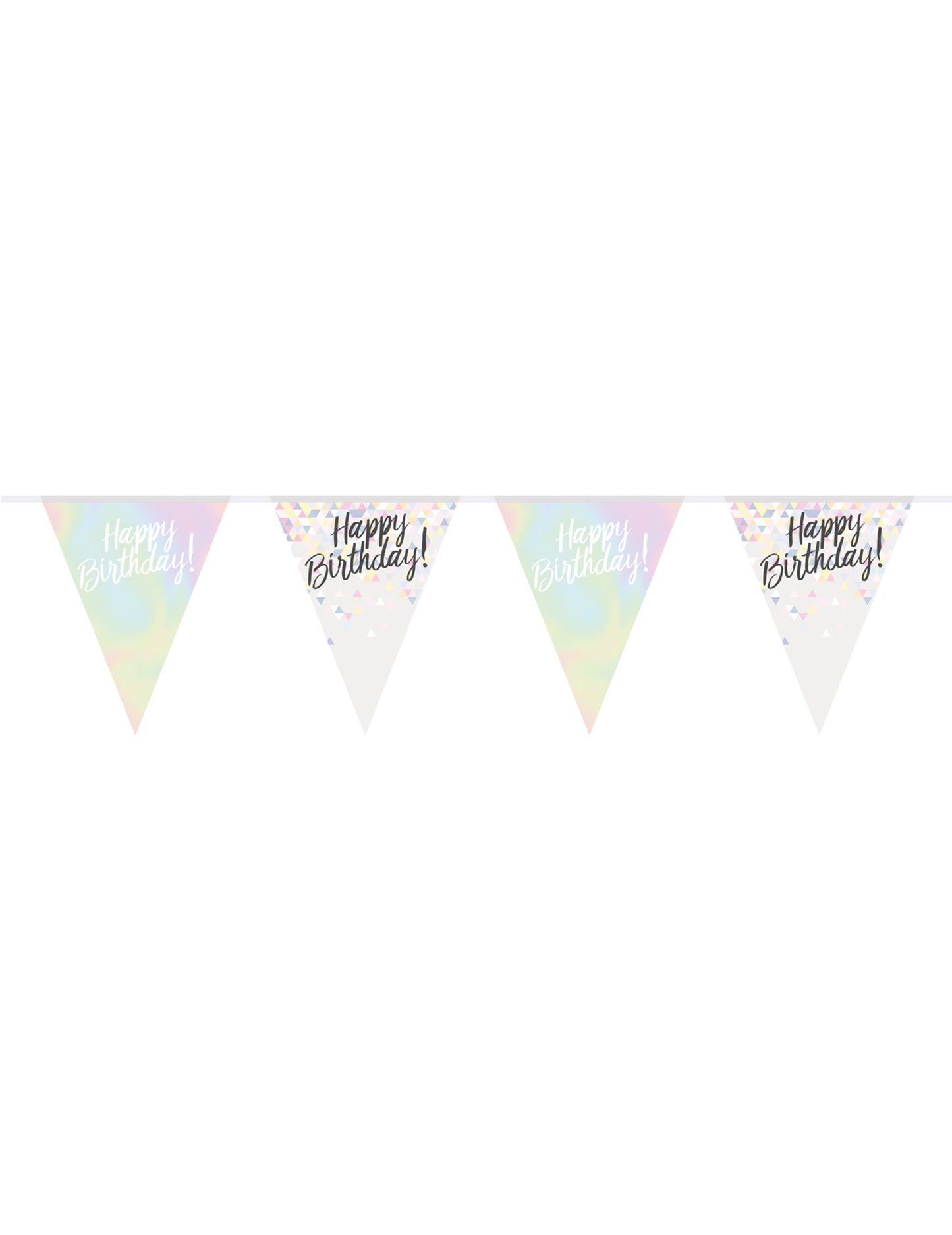 Guirlande fanions en plastique Happy Birthday pour anniversaire irisée pastel