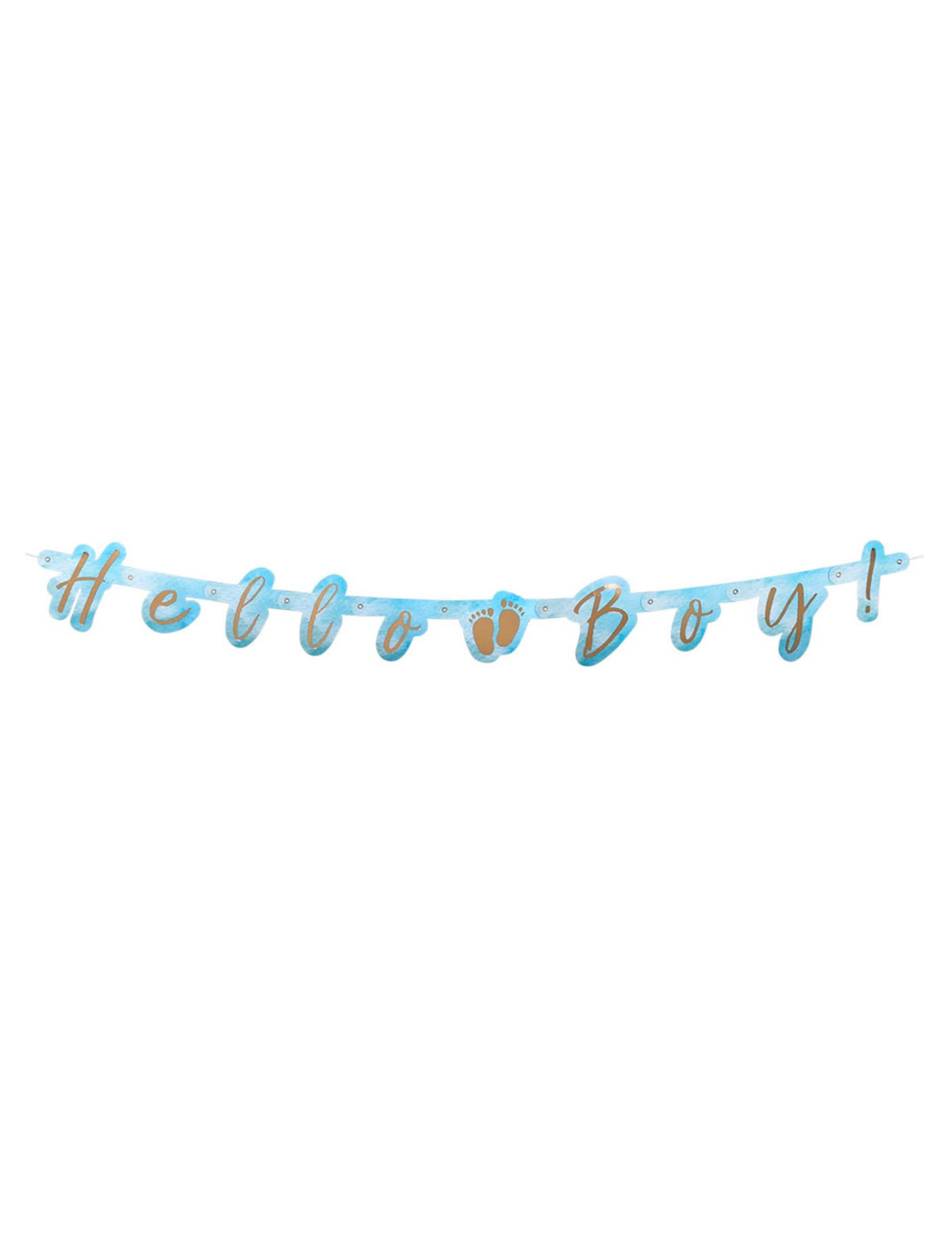 Guirlande de lettres en carton Hello Boy pour baby shower bleu et or