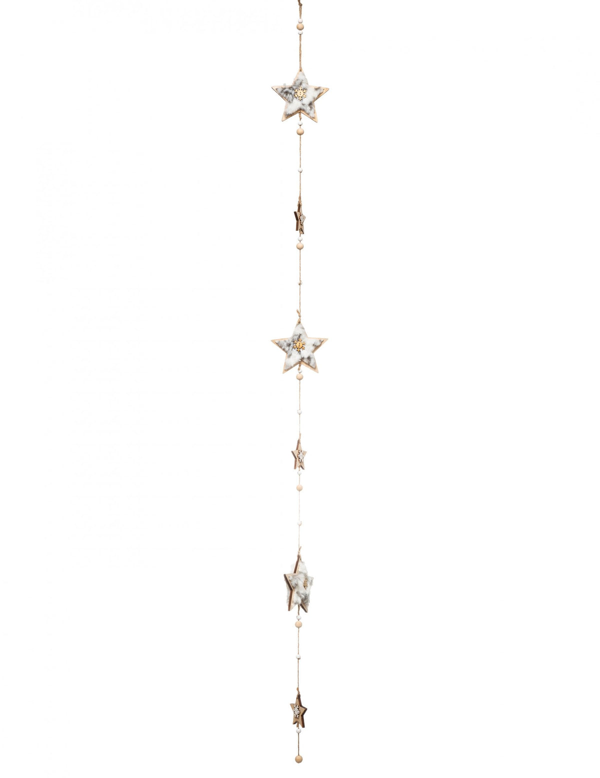 Guirlande étoiles fourrure pour décoration de Noël en bois et blanc