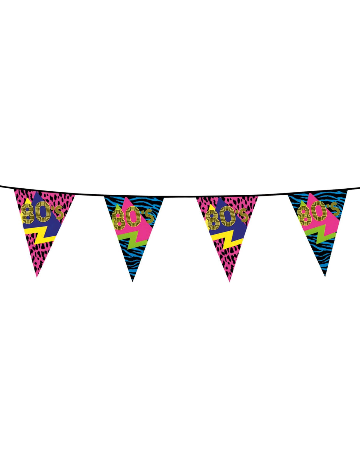 Guirlande fanions 80's Party multicolore aux motifs néon et imprimés animaux