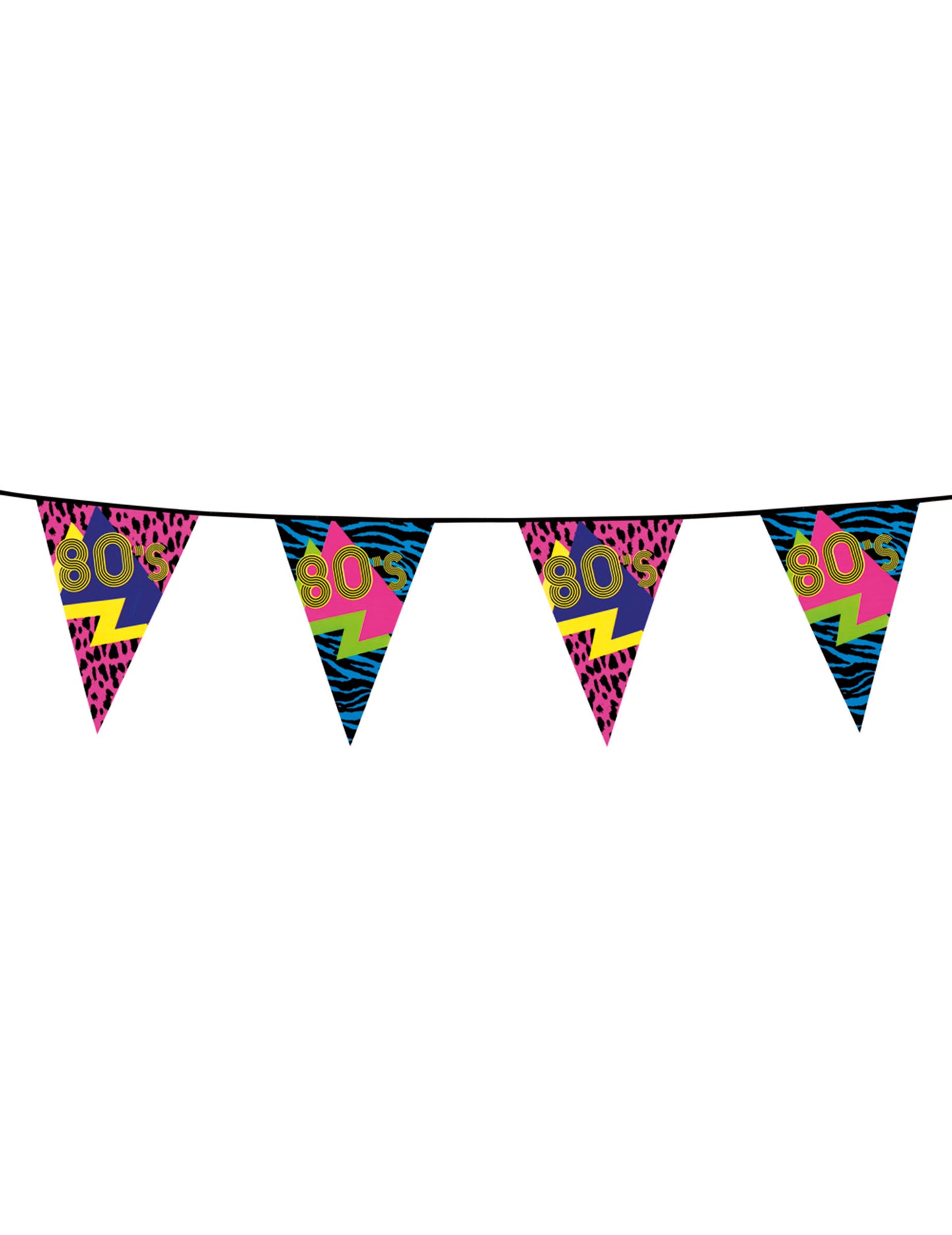 Guirlande fanions 80's Party multicolore aux motifs néon et imprimés animaux