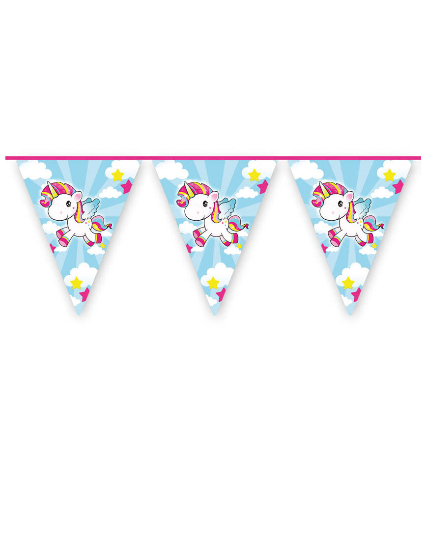 Guirlande fanions Licorne pour enfant bleu ciel et multicolore