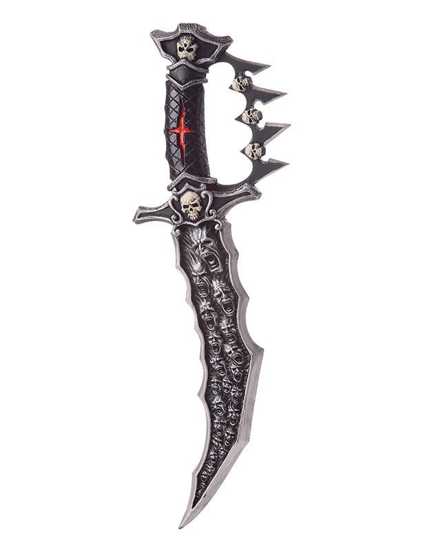 Dague maudite pour adulte noire et argentée avec motifs de crânes
