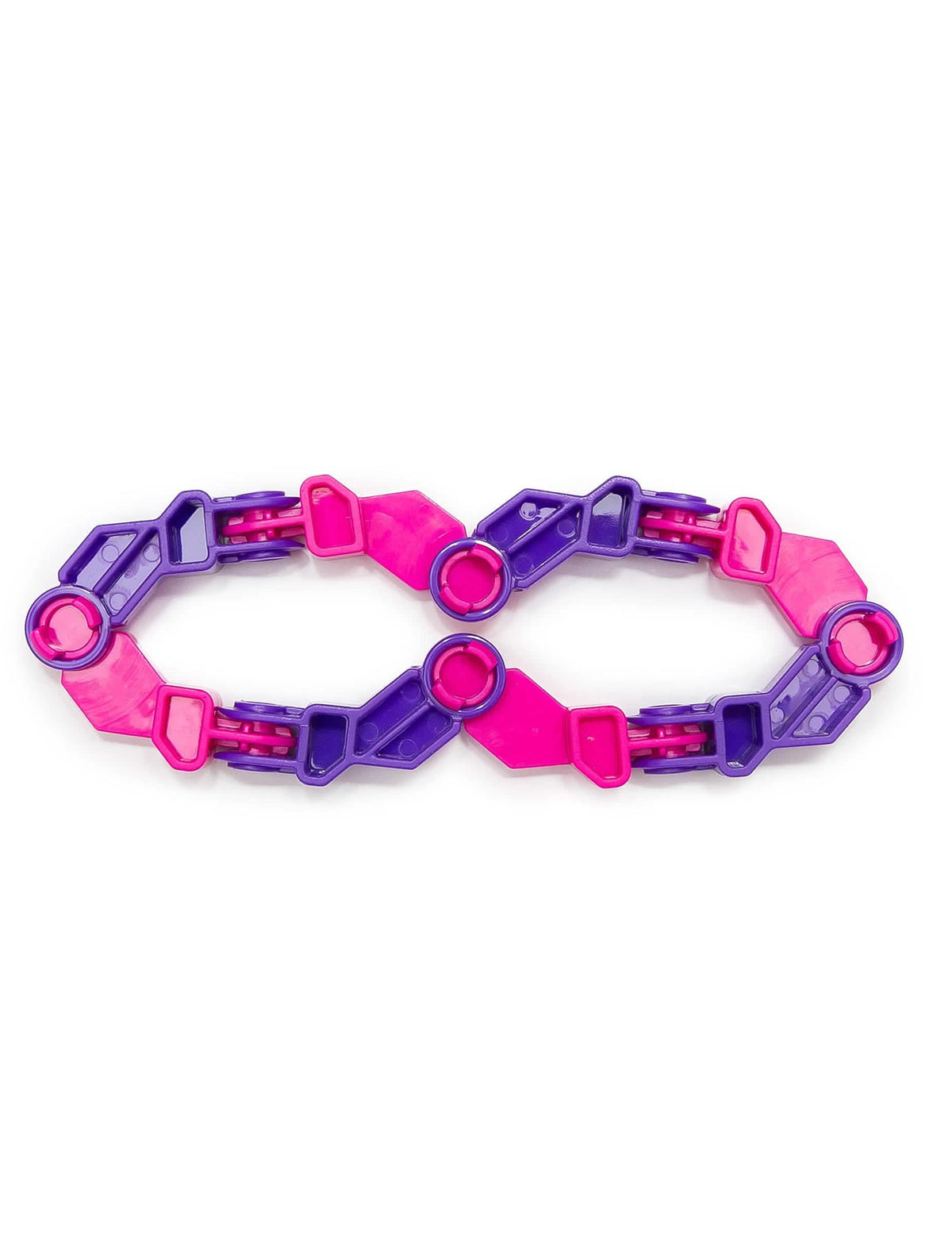 Изглед във формата на безкрайност на подвижната играчка Infinity Fidget розов и лилав