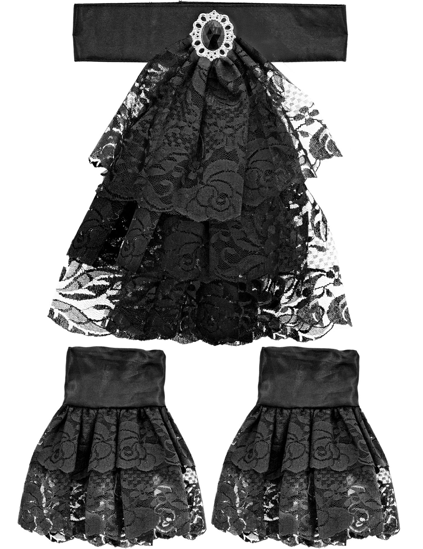Jabot et manchettes dentelles noires adulte