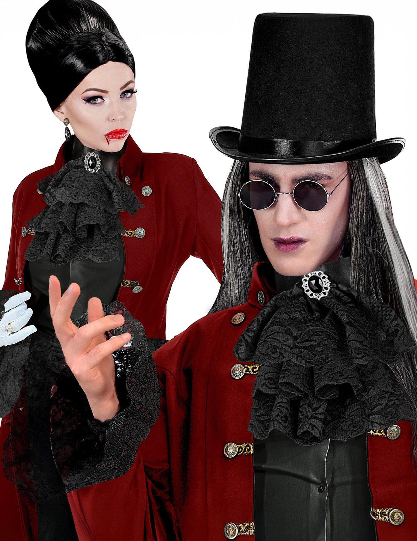 Jabot et manchettes dentelles noires adulte