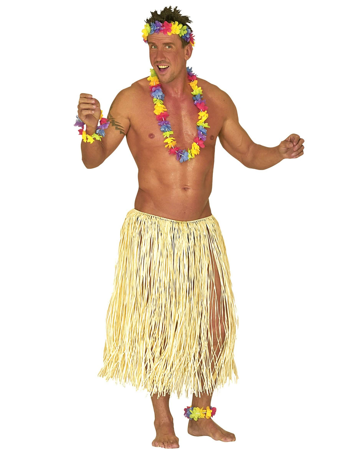 Ensemble complet avec accessoires de la jupe hawaiënne pour adulte naturelle beige