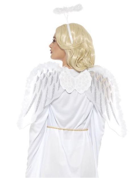Комплект с бял ангел с крила и ореол за възрастни