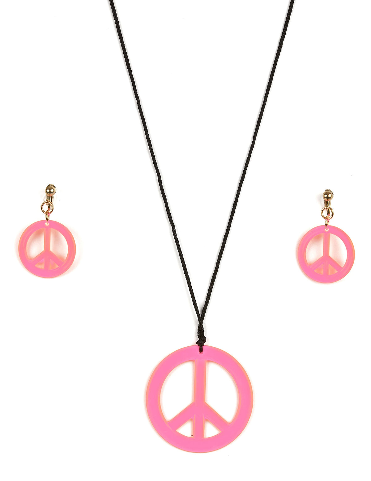 Хипи комплект за възрастен в розов цвят с колие и обеци peace and love