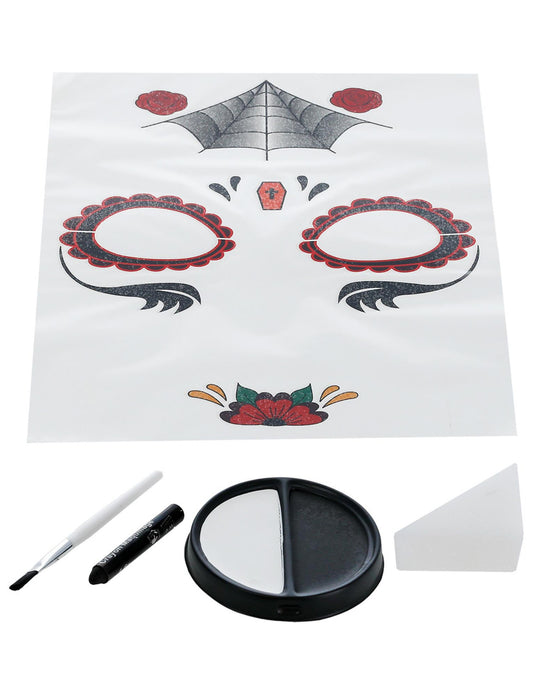 Détail du contenu du Kit maquillage princesse araignée Dia de los muertos