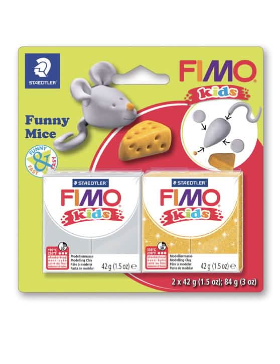 Комплект от Fimo паста мишки за дете сив и жълт с брокат 2 блока