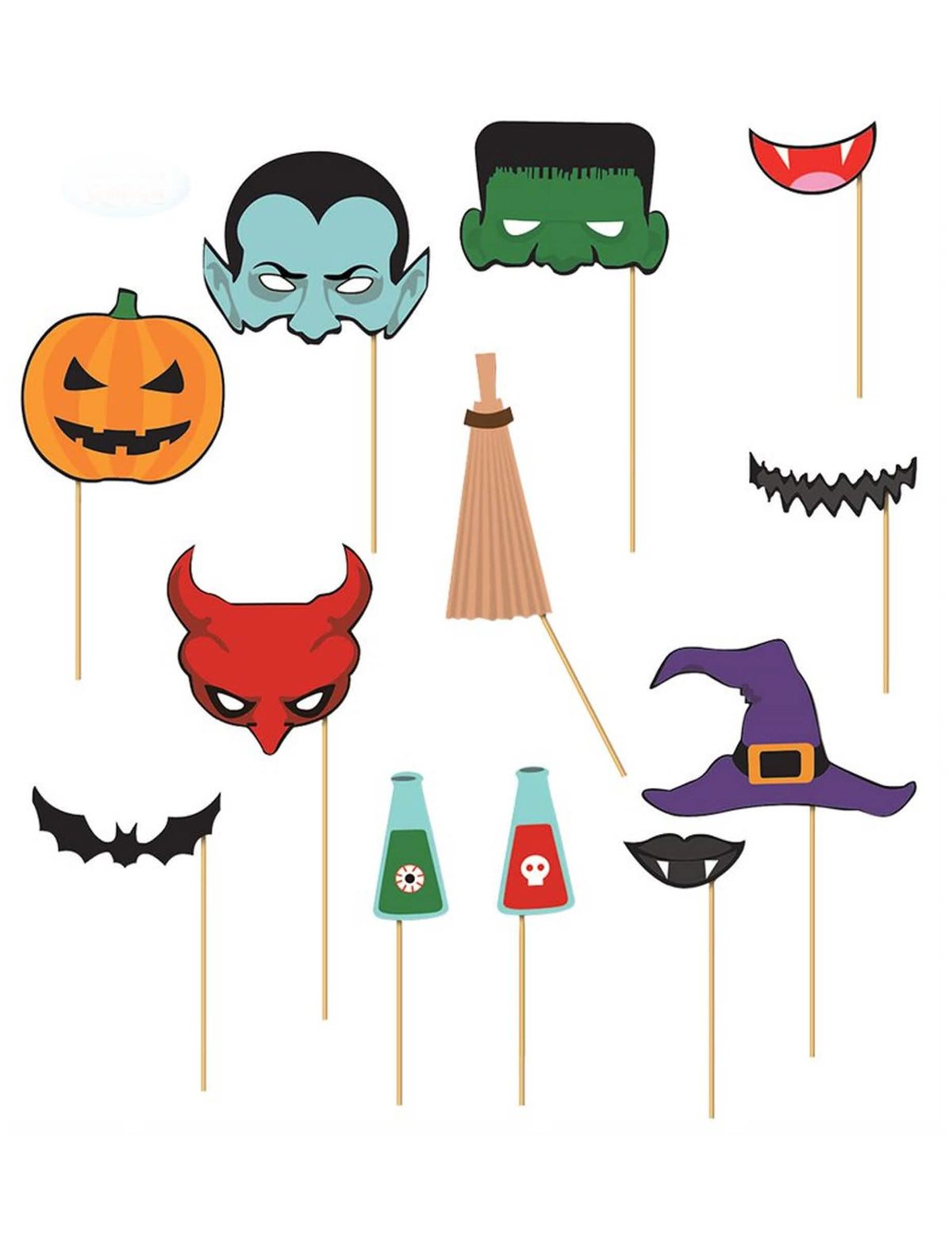 Комплект фотобудка 12 части halloween многоцветно на пръчки