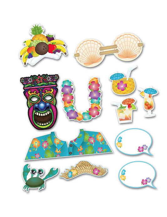 Détail des accessoires du kit photobooth Hawaï