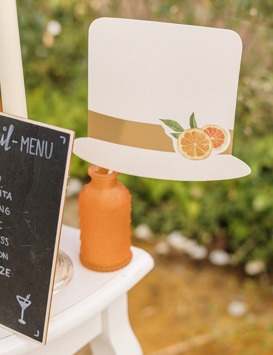 Комплект за фотокабина Fizz Citrus с кремава, оранжева и златна хартия и празнични аксесоари