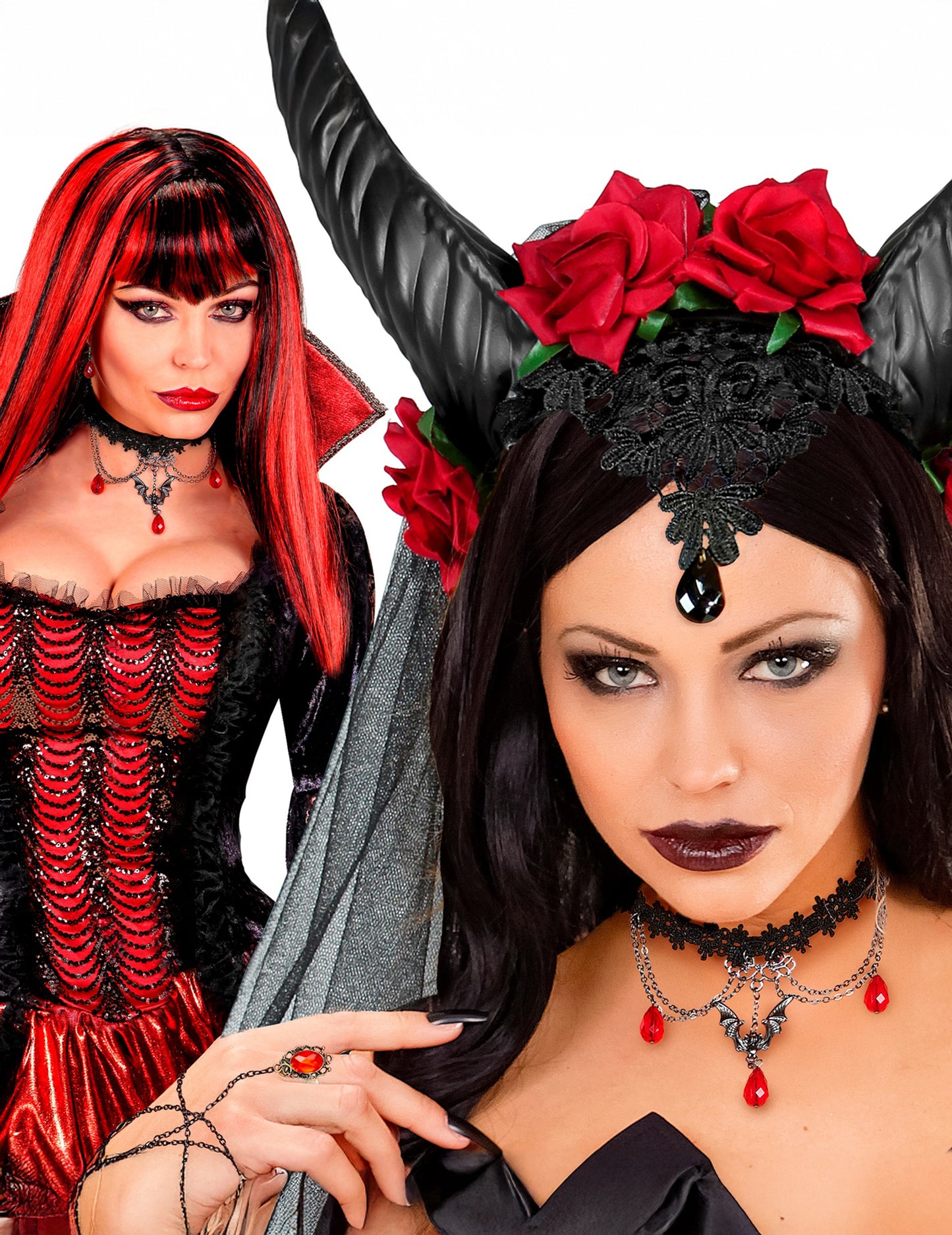 Червен и черен готически комплект за чокер и обеци