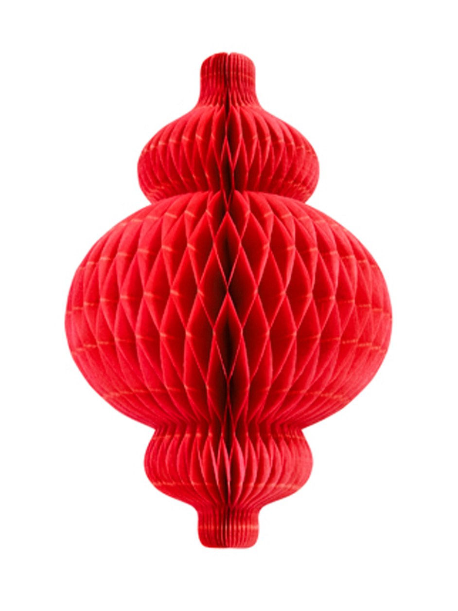 Червен хартиен фенер с пчелна структура 30 cm за окачване