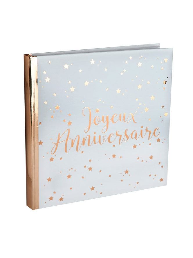 Книга за гости с розово злато и честит рожден ден 24 x 24 cm бяла корица