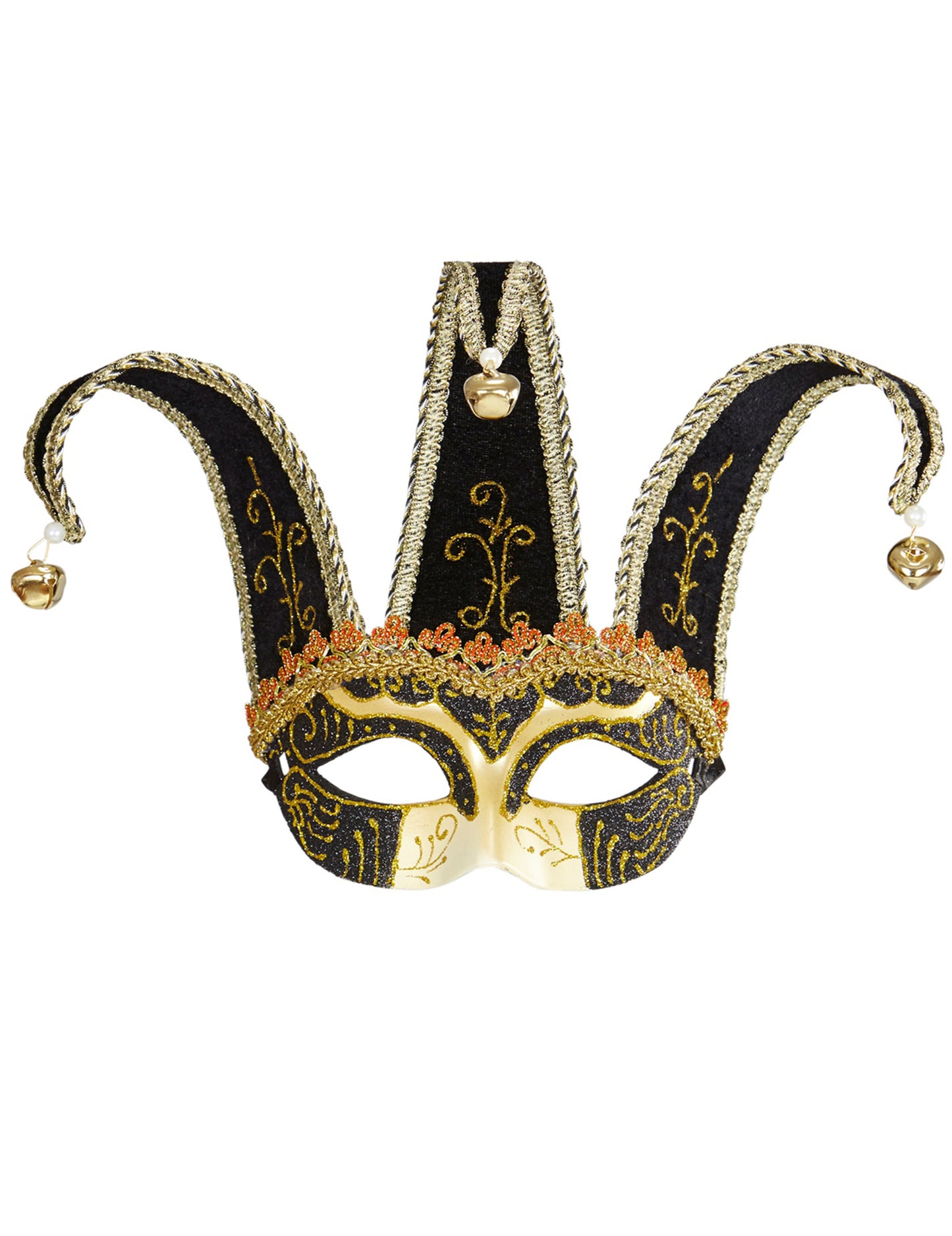 Loup vénitien noir et or à grelots adulte